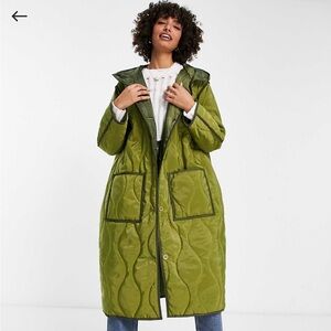 Oversized Olive Green Quilted Women's Coat-ASOS
